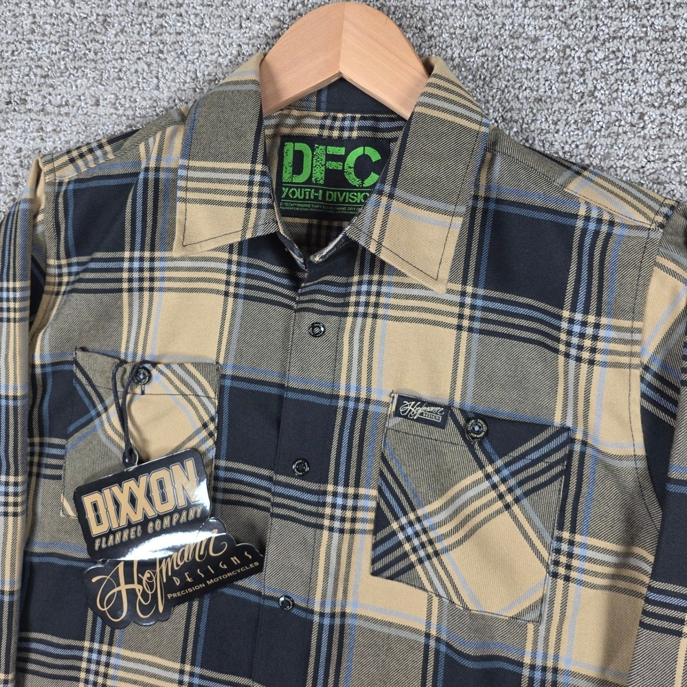 Dixxon Flannel Co Hofmann Designs Youth XL Plaid Button Down Shirt Tan Black New